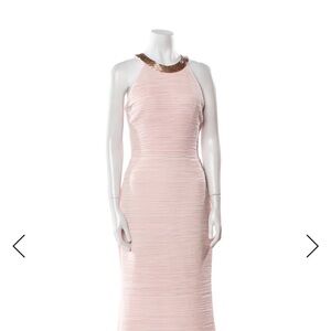 Carmen Marc Valvo Blush Pink Halter Maxi Gown with Metallic Trim